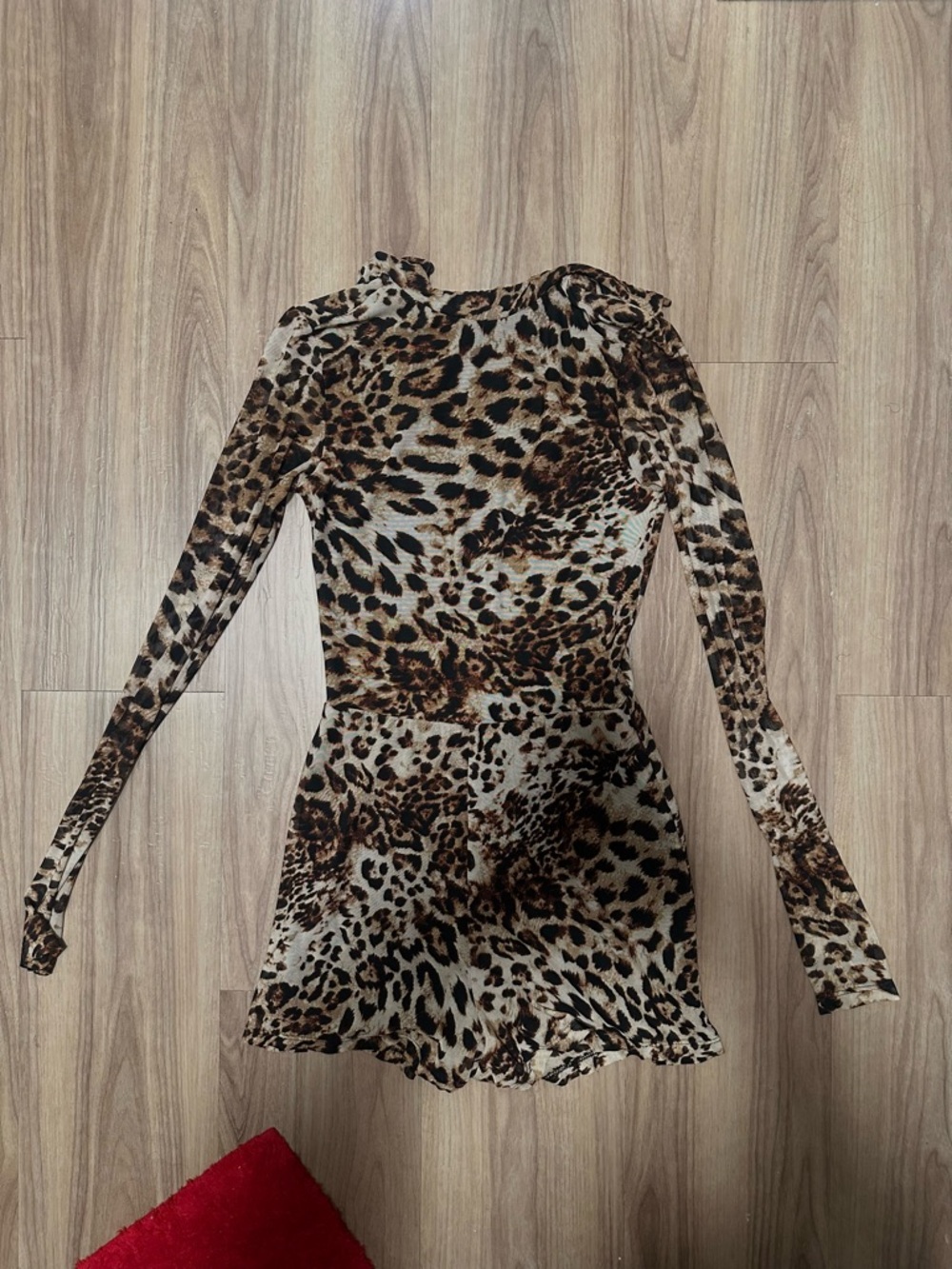 Mesh Leopard Print Long-Sleeve Shorts Romper Dress - Size XS